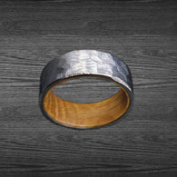 6mm Silver Whiskey Barrel Ring Womens Wedding Band Hammered Ring Wood Wedding Bands Womens Ring with Bourbon Barrel Inlay