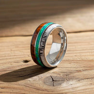Silver Wood and Tungsten Rings for Men Opal Wedding Band Deer Antler Ring with Wooden Inlay 8mm Rustic Mens Wedding Band Tungsten Ring