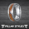 Silver Hammered Ring Wood Wedding Band Mens Whiskey Barrel Ring Tungsten Mens Wedding Band with Wooden Inlay 8mm Bourbon Whisky Rings for Men