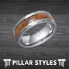 Silver Hammered Ring Wood Wedding Band Mens Whiskey Barrel Ring Tungsten Mens Wedding Band with Wooden Inlay 8mm Bourbon Whisky Rings for Men