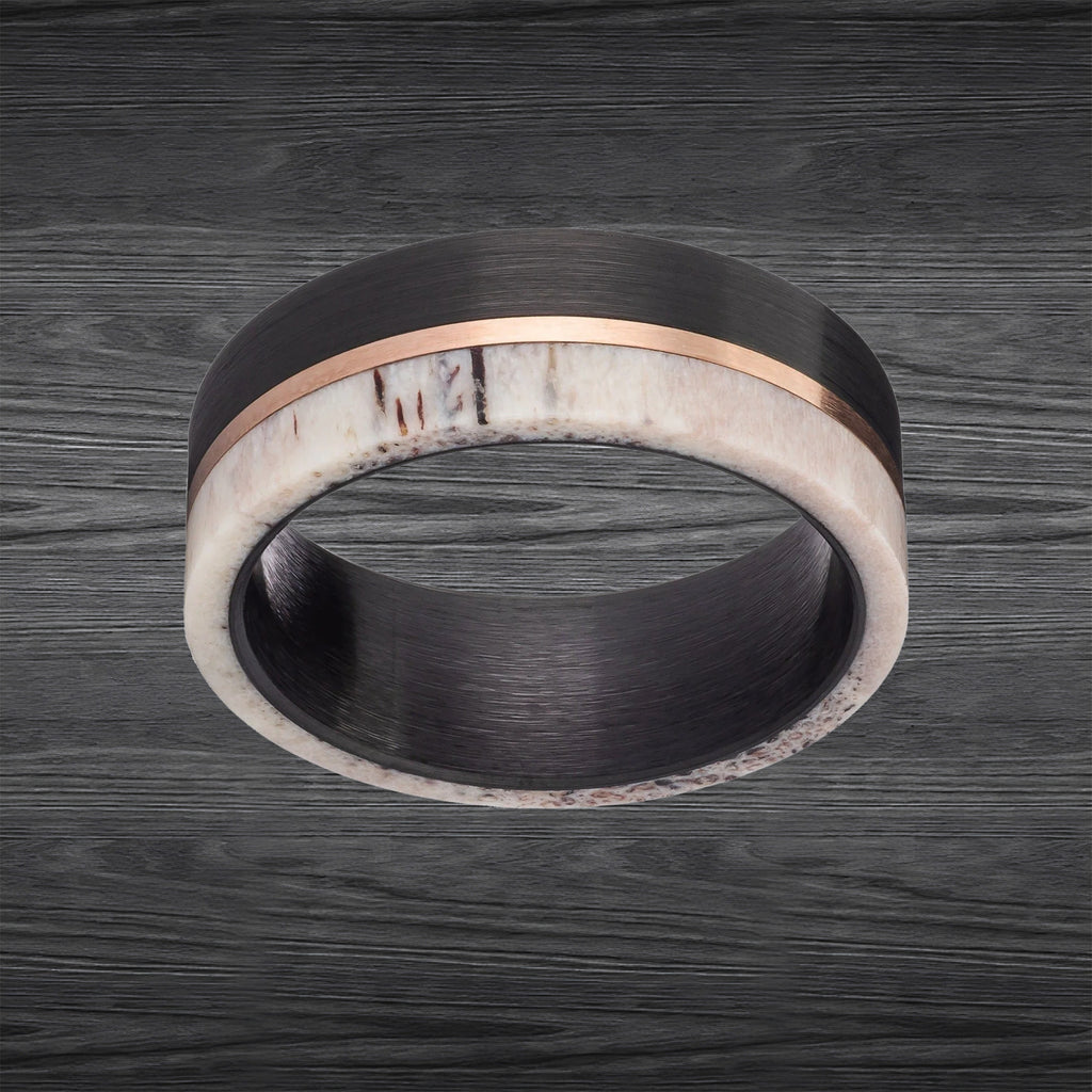 PCH Rings Deer Antler Style Black Ceramic Wedding Band – 8mm, Comfort Fit, Sizes 8-15, No Stone