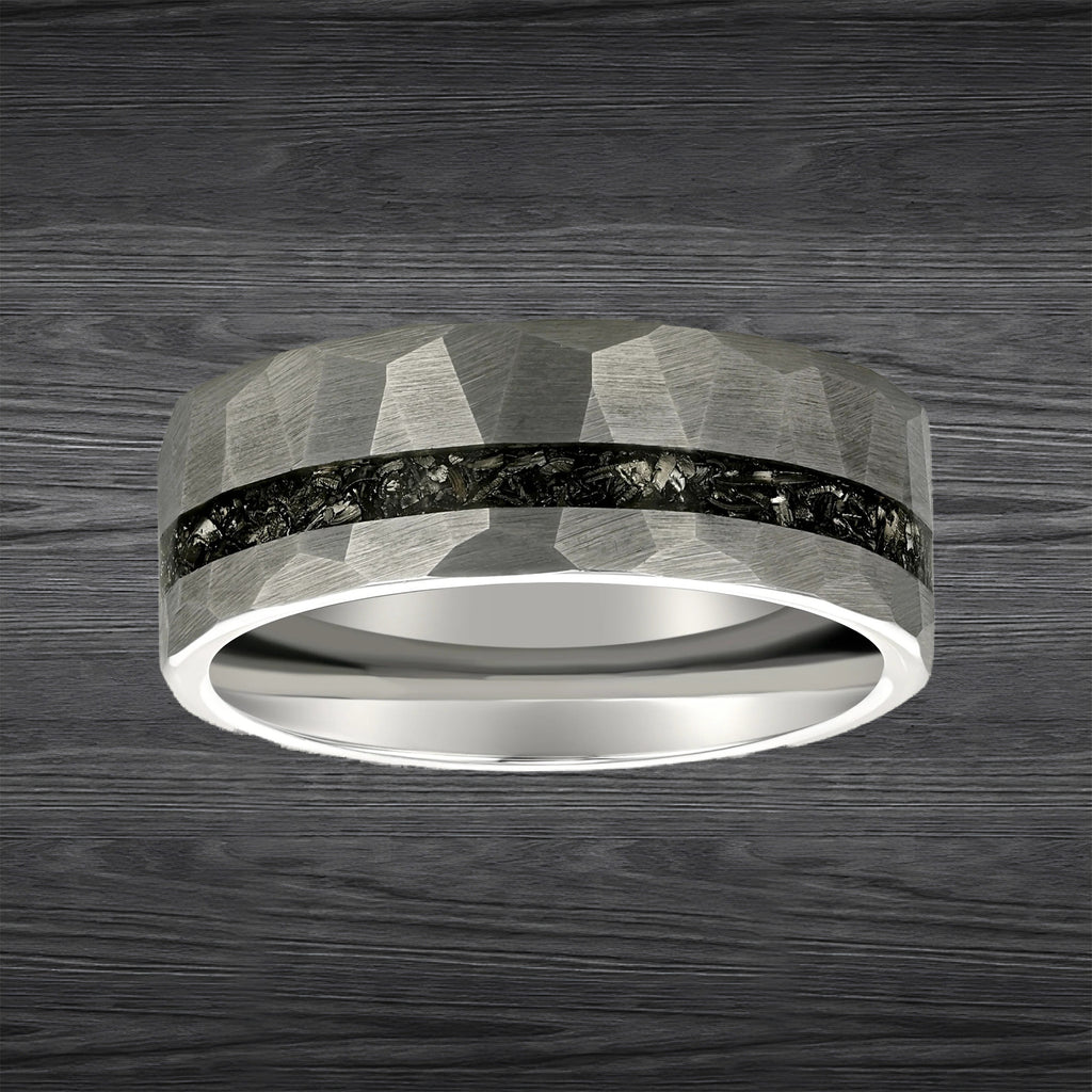 Silver Meteorite Ring Mens Wedding Band Hammered Ring 8mm Tungsten Rin silver-meteorite-ring-mens-wedding-band-hammered-ring-8mm-tungsten-rin