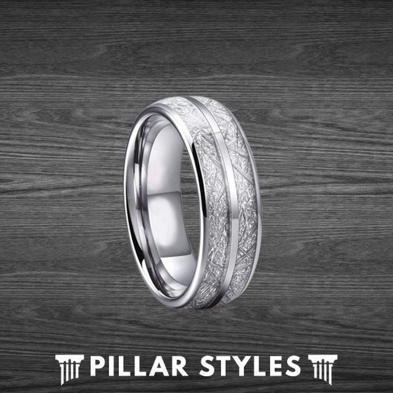 8mm & 6mm Meteorite Ring Couples Ring Set Wedding Bands - Pillar Styles