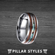 Koa Wood Ring Men with Abalone Inlay Titanium Mens Wedding Band - Pillar Styles