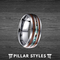 Koa Wood Ring Men with Abalone Inlay Titanium Mens Wedding Band - Pillar Styles