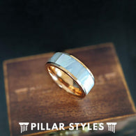 18K Rose Gold Mother of Pearl Ring Mens Wedding Band Tungsten Ring 8mm/4mm Rose Gold Ring with Pearl Inlay Unique Couples Ring Set