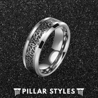 Celtic Knot Ring Mens Wedding Band Tungsten Ring - Unique Celtic Ring - Irish Wedding Ring - Celtic Inlay Mens Ring - Pillar Styles
