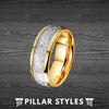 8mm Yellow Gold Wedding Band Mens Ring - 14K Gold Ring Meteorite Wedding Bands for Men