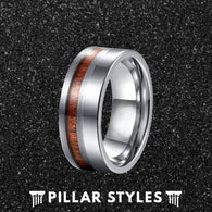 8mm Silver Titanium Wedding Band Koa Wood Ring - Pillar Styles