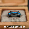 Black Opal Ring Tungsten Wedding Band Mens Ring, 8mm Antler & Koa Wood Ring Mens Wedding Band - Pillar Styles