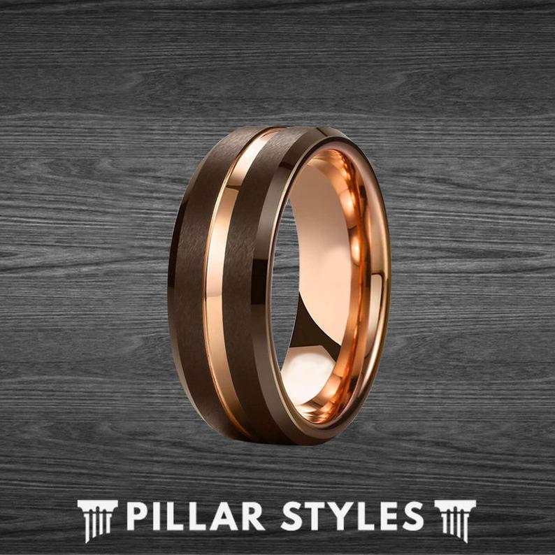 Espresso Tungsten Wedding Bands Rose Gold Women Ring