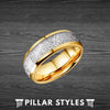 8mm Yellow Gold Wedding Band Mens Ring - 14K Gold Ring Meteorite Wedding Bands for Men