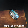 Tungsten Green Opal Ring Mens Wedding Band Abalone Ring Nature Wedding Ring with Opal Inlay - Pillar Styles