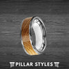 Silver Whiskey Barrel Ring Mens Wedding Band Tungsten Ring 8mm Unique Wood Ring Hammered Wedding Band Mens Ring