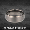 8mm/6mm Gunmetal Gray Tungsten Wedding Band with Step Edges - Pillar Styles