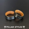 Black Whiskey Barrel Ring Hammered Wedding Band Mens Ring - 8mm Bourbon Barrel Ring Titanium Wedding Band with Wood Inlay