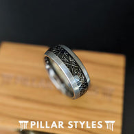 Black Meteorite Ring Mens Wedding Band Tungsten Ring - Meteorite Wedding Band Mens Ring - Pillar Styles