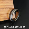 Zebra Wood Ring Mens Wedding Band Antler Ring with Arrow Inlay - Silver Tungsten Rings for Men