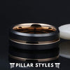 18K Rose Gold Tungsten Ring with Bevel Edges - Pillar Styles