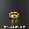 Mens Turquoise Ring Yellow Gold Wedding Band Tungsten Ring 14K Gold Ring Wood Wedding Band Mens Ring