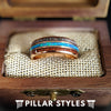 18K Rose Gold Ring Mens Wedding Band Wood Ring, Blue Opal Ring Antler & Koa Wooden Ring - Pillar Styles