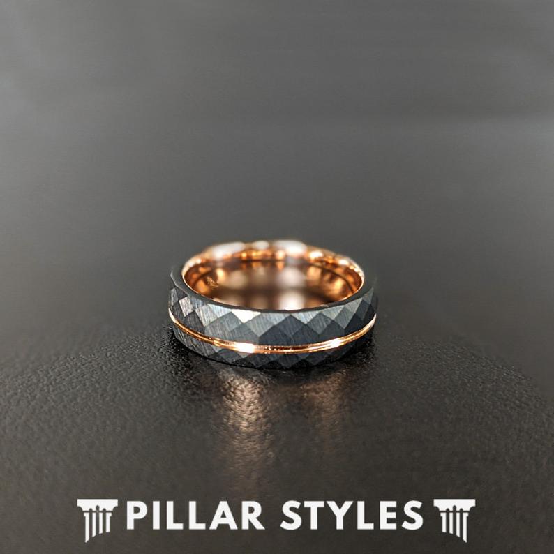 4mm Rose Gold Ring Womens Wedding Band Tungsten Ring Thin 18K Rose Gold Wedding Band Womens Ring Unique Couples Ring Set