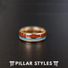 Turquoise Mens Wedding Band Rose Gold Ring - 8mm Deer Antler Ring Koa Wood Tungsten Rings for Men