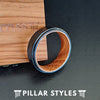 Black Whiskey Barrel Ring Mens Wedding Band Hammered Ring with Step Edges Tungsten Ring - Pillar Styles