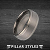 8mm/6mm Gunmetal Gray Tungsten Wedding Band with Step Edges - Pillar Styles