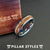 Antler & Whiskey Barrel Ring Mens Wedding Band Nature Ring 6mm Unique Wood Ring for Men - Pillar Styles