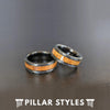 Black Tungsten Whiskey Barrel Ring Hammered Wedding Band Mens Ring - 8mm Bourbon Wood Ring