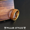 14K Gold Ring Mens Wedding Band Whiskey Barrel Ring - 8mm Yellow Gold Tungsten Ring with Wood Inlay Rustic Bourbon Barrel Rings for Men