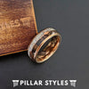 18K Rose Gold Wedding Band Tungsten Ring 6mm Thin Wood & Deer Antler Rings Womens Wedding Band Rose Gold Ring