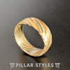 14K Gold Damascus Ring Mens Wedding Band - Damascus Steel Ring Mens Gold Ring - Pillar Styles