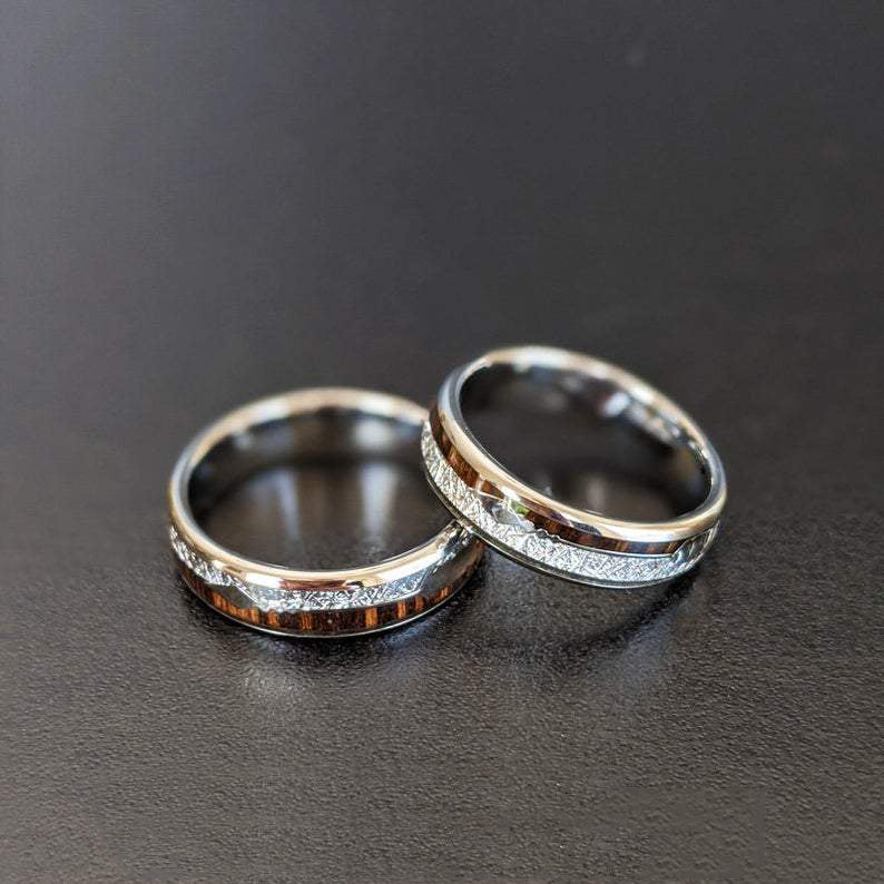 6mm Meteorite Ring Tungsten Wedding Band Womens Ring - Koa Wood Ring with Meteorite & Arrow Inlay Mens Ring