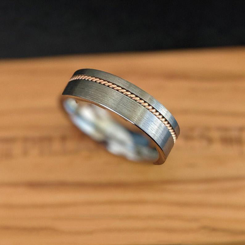 6mm Silver Guitar String Ring Mens Wedding Band Tungsten Ring - Guitar Ring for Musicians