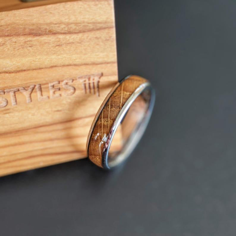 6mm Whiskey Barrel Ring Mens Wedding Band Tungsten Ring - Whisky Bourbon Wood Rings for Men