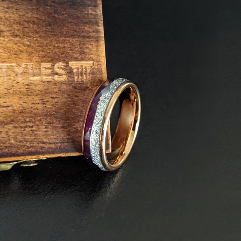6mm Lapis Lazuli Ring Rose Gold Wedding Band Womens Ring - Rose Gold Ring Meteorite Wedding Rings for Women