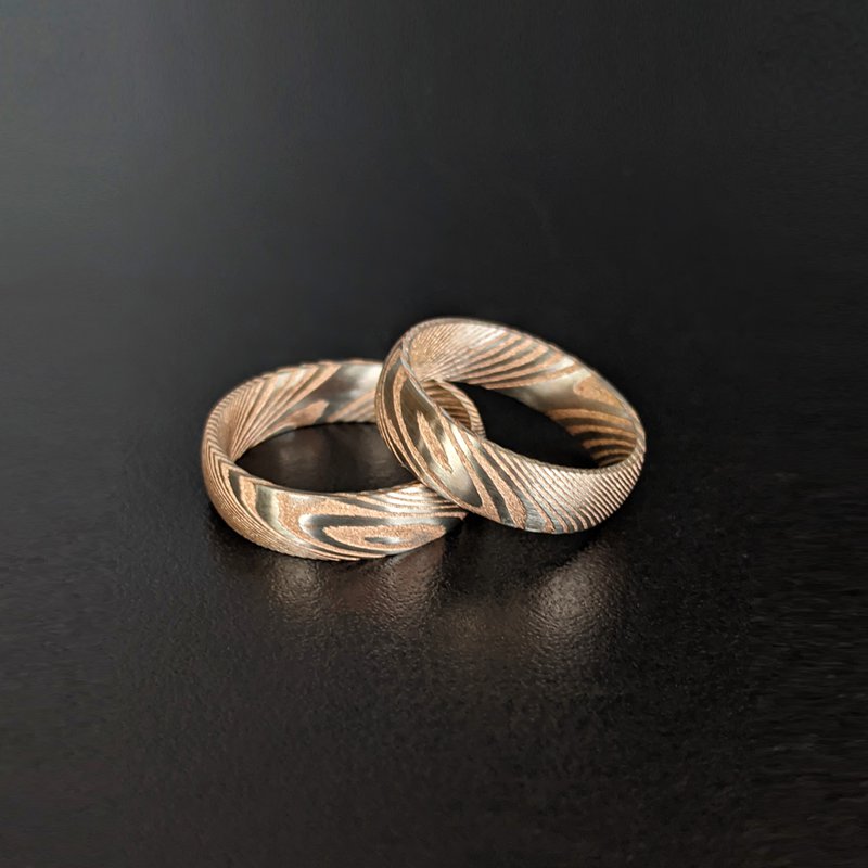Damascus Ring Mens Wedding Band Rose Gold Ring - 6mm Damascus Steel Ring Rose Gold Wedding Band