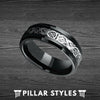 Black Viking Ring Tungsten Wedding Band Irish Ring Mens Wedding Band Celtic Ring 8mm Unique Tungsten Rings for Men