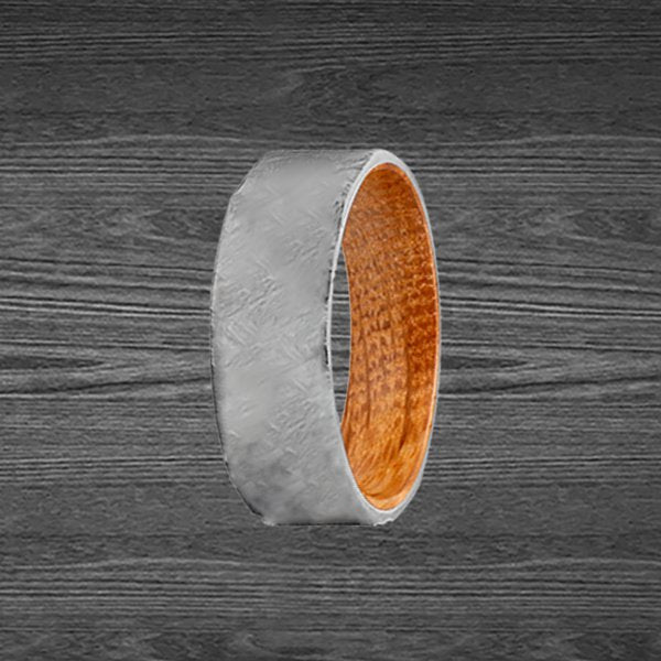 8mm Bourbon Barrel Wood Ring Mens Wedding Band Titanium Ring Wood Wedding Band Hammered Whiskey Barrel Ring