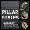 Black Whiskey Barrel Ring Mens Wedding Band Tungsten Ring Offset Inlay - Pillar Styles