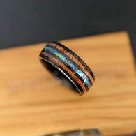 Black Abalone & Koa Wood Ring Mens Wedding Band Tungsten Ring - Abalone Rings for Men