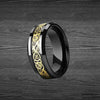 Black & Yellow Gold Ring Mens Wedding Band Tungsten Ring - 8mm Viking Ring