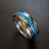 Blue Opal Ring Mens Wedding Band Abalone Ring - 8mm/6mm Tropical Tungsten Rings Opal Wedding Band Unique Couples Ring Set