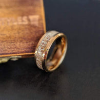Deer Antler Rings 14K Rose Gold Ring Mens Wedding Band Tungsten Ring - Antler Wedding Band