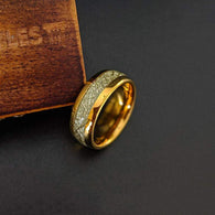 14K Gold Meteorite Ring Mens Wedding Band Tungsten Ring Yellow Gold Wedding Rings for Men