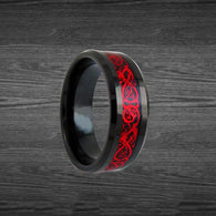 Red Celtic Knot Ring Mens Wedding Band Black Tungsten Ring 8mm Celtic Wedding Rings