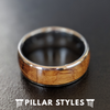 Silver Whiskey Barrel Ring - Mens Tungsten Ring Whiskey Wood Wedding Band Bourbon Barrel Ring - Pillar Styles