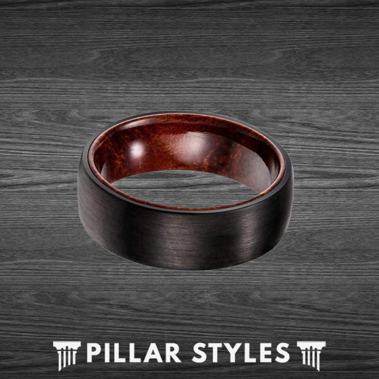 Black Tungsten Ring with Rose Wood Inlay - Pillar Styles